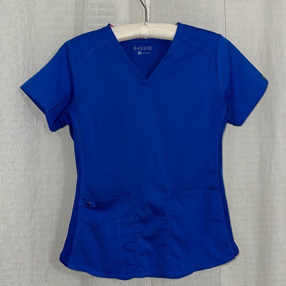 MEDCOUTURE XS Royal Blue Short Sleeve V-Neck Scrub Top